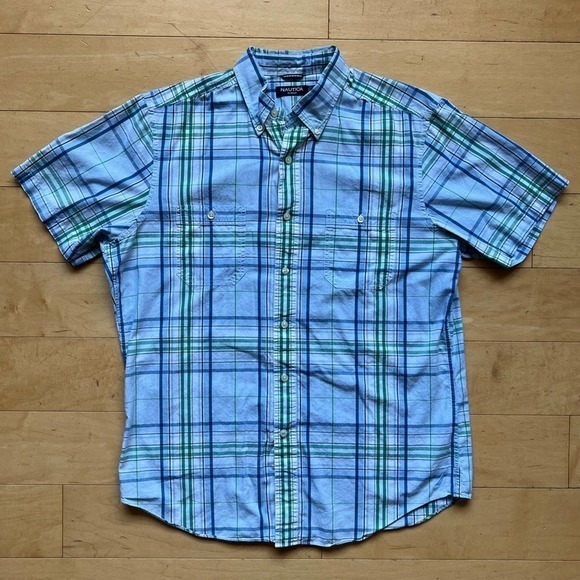 Nautica Slim Fit Button Down Short Sleeve Cotton Plaid Shirt, Men’s Large - Picture 7 of 10
